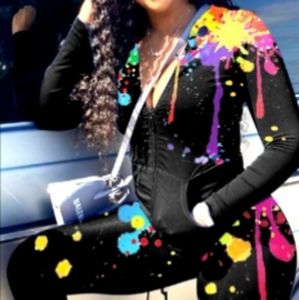 Colorful Print Women'sLong Sleeve Jacket/Pant Set Size M